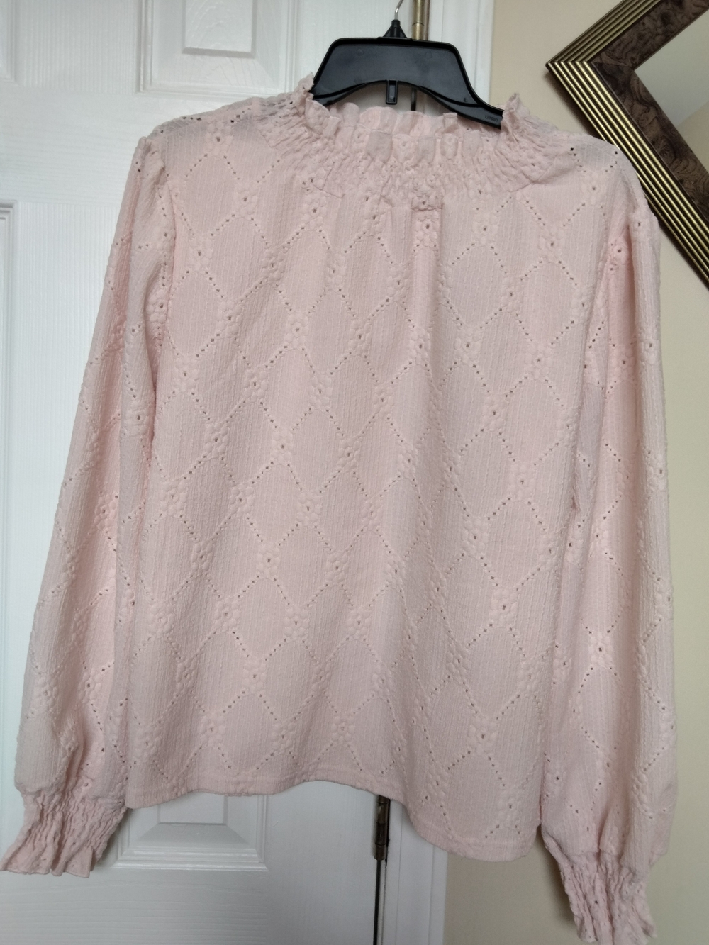 Women's Pink Eyelet Smocked-Neck Blouse